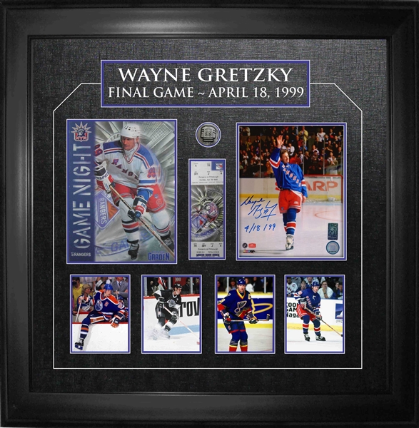 Wayne Gretzky Signed & Inscribed 8x10" Photo - With Final Game Deluxe Frame