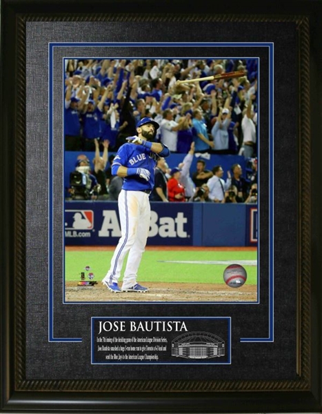 Jose Bautista - Framed 16x20" Etched Mat Toronto Blue Jays Bat Flip