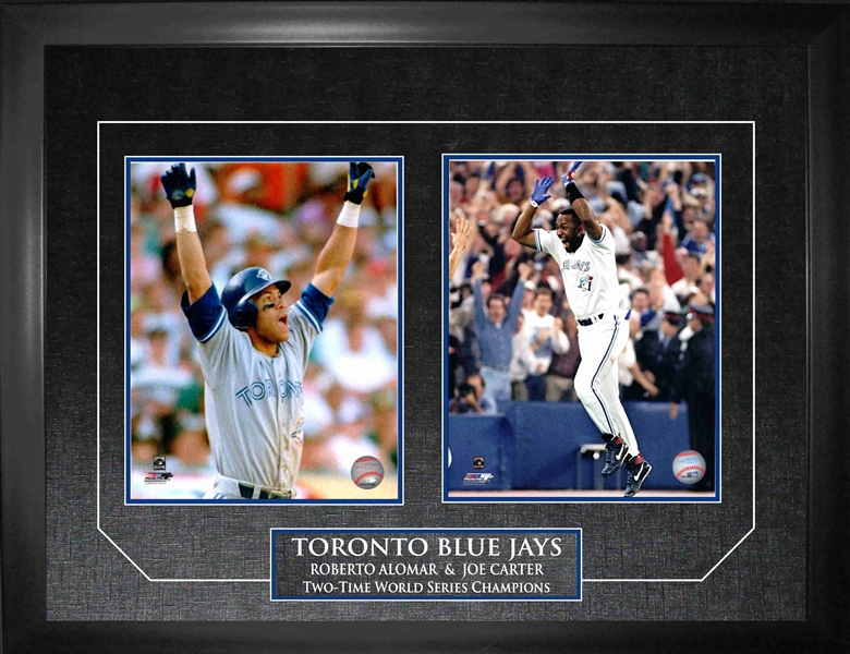 Joe Carter & Roberto Alomar - Framed Double 8x10" Etched Mat Toronto Blue Jays World Series Champion