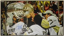 Sidney Crosby & Evgeni Malkin - Dual Signed & Framed 14x28 Canvas Framed 2009 Cup Celebration-H