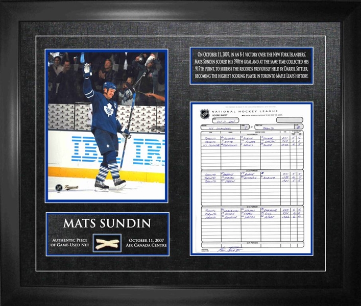 Mats Sundin - Framed Scoresheet & Photo & Net - Toronto Maple Leafs All-Time Scoring Leader