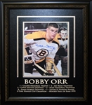 Bobby Orr - Signed & Framed 8x10" Etched Mat Closeup - Accomplishments 