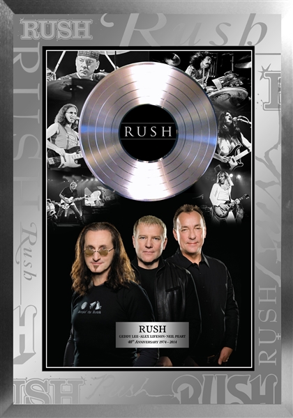 Rush - Framed Black & White Photo Collage With Platinum LP