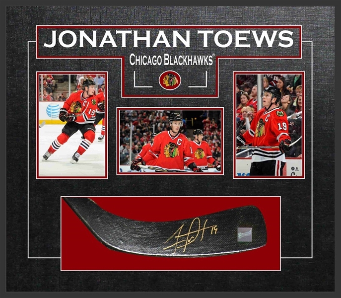 Jonathan Toews - Signed & Framed Stickblade Chicago Blackhawks w3-4x6 Photos