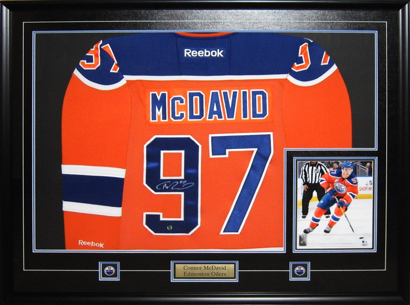 Connor McDavid - Signed & Framed Jersey with 8x10 Oilers Replica Orange
