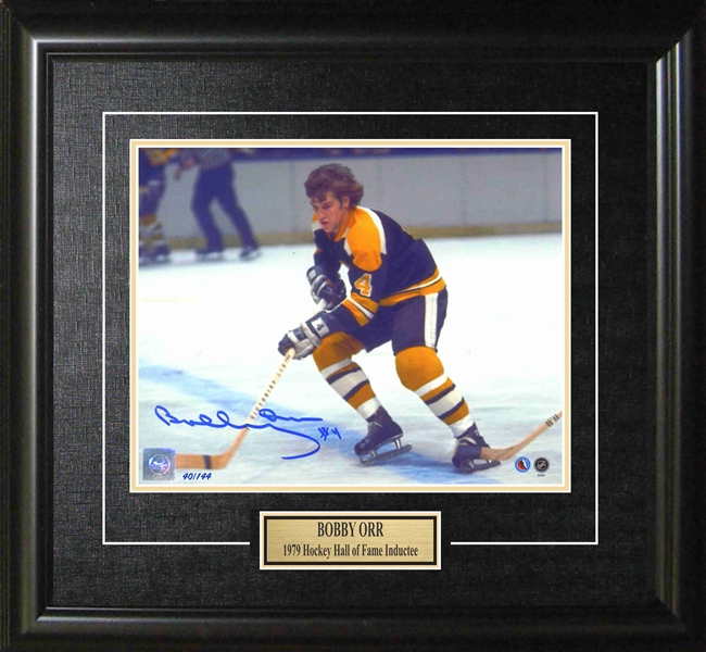 Bobby Orr - Signed & Framed 8x10 Framed Bruins Black Action-H