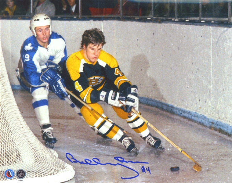 Bobby Orr - Signed 8x10" Unframed Bruins horizontal action dark jersey vs Toronto Maple Leafs