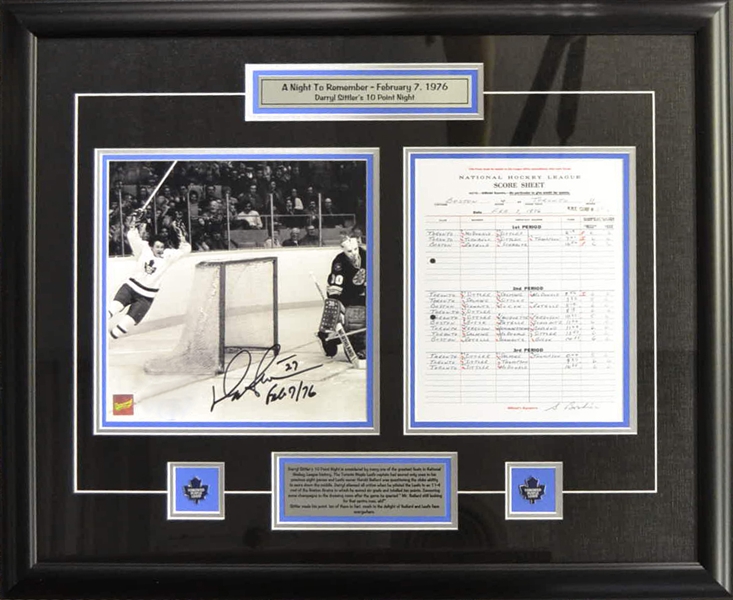 Darryl Sittler -Signed & Framed 10x10" Scoresheet 10 Point Night