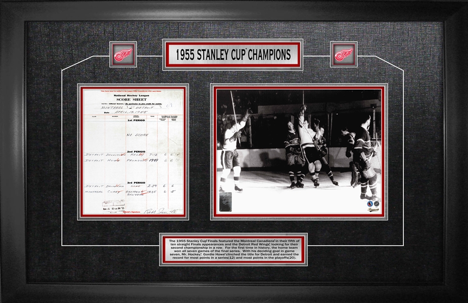 Gordie Howe - Framed Scoresheet Collage Detroit Red Wings 1955 Stanley Cup
