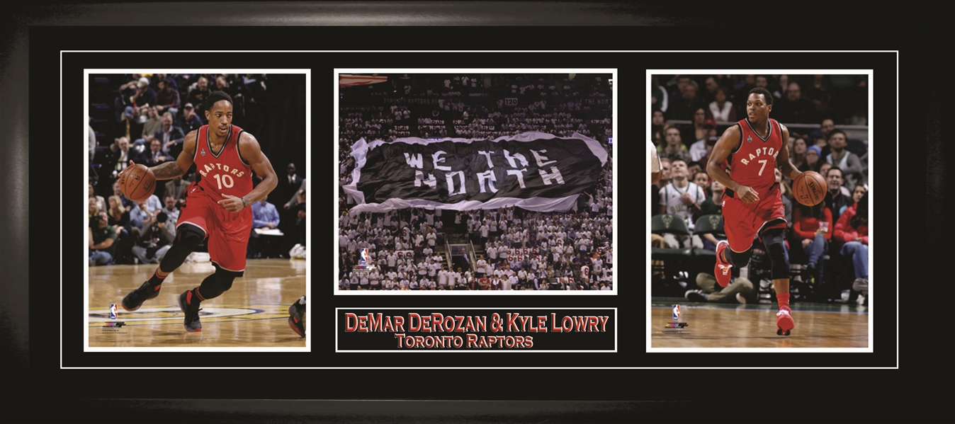 Kyle Lowry & DeMar DeRozan - Framed Triple 8x10 Raptors With Printed Plate