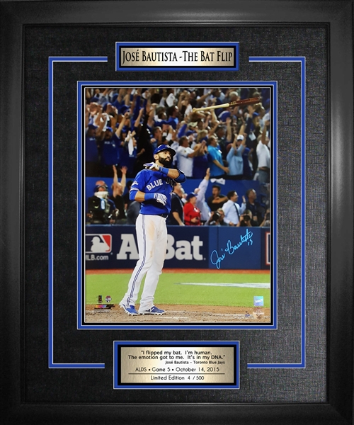 Jose Bautista - Signed & Framed 16x20" Deluxe Frame Bat Flip Toronto Blue Jays - Limited Edition /500