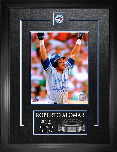 Roberto Alomar - Signed 8x10 Etched Mat Blue Jays Gray-V Arms Raised
