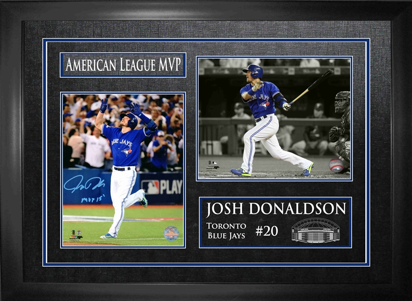 Josh Donaldson - Signed 8x10 Double Photo Blue Jays Celebration Inscribed 2015 MVP