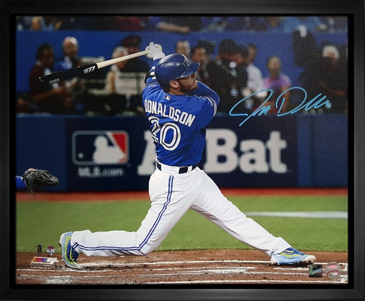 Josh Donaldson - Signed 16x20 Canvas Framed Blue Jays Blue Action-H