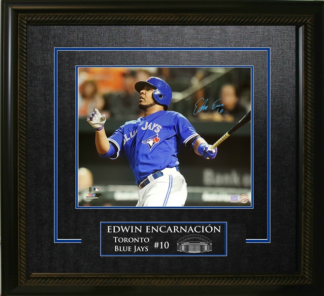 Edwin Encarnacion - Signed 16x20 Etched Mat Blue Jays Blue Swing-H
