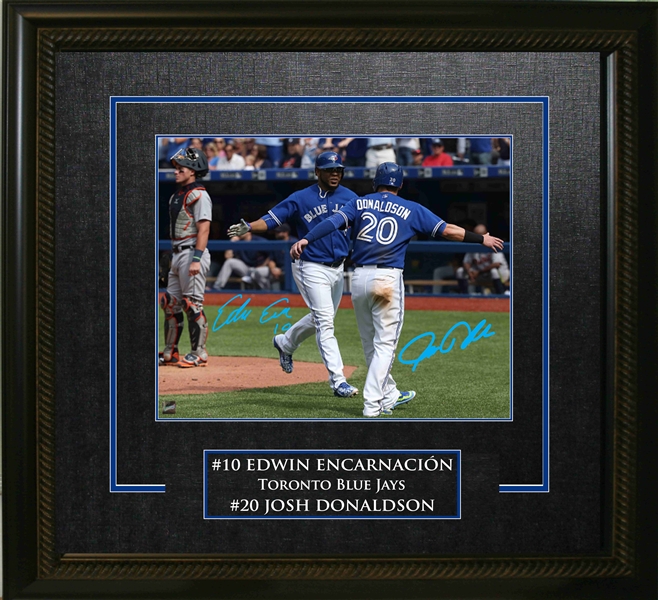 Edwin Encarnacion - Josh Donaldson Dual-Signed 16x20 Etched Mat Jays Blue Celebrate