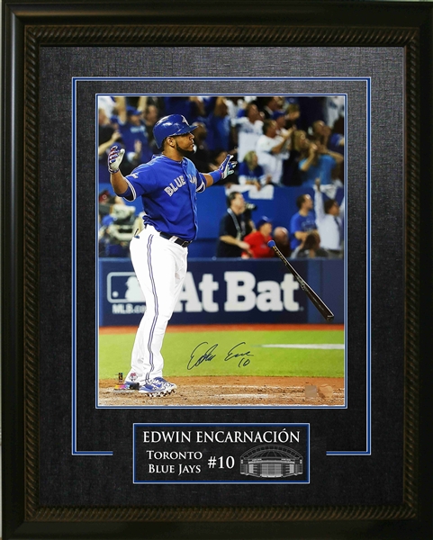 Edwin Encarnacion - Signed 16x20 Etched Mat Blue Jays Bat Flip-V