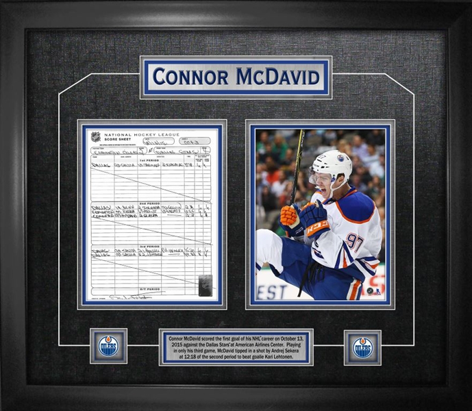 Connor McDavid - Framed First Goal Scoresheet Collage Edmonton Oilers