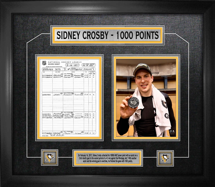 Sidney Crosby - Framed Scoresheet Collage 1000th Point