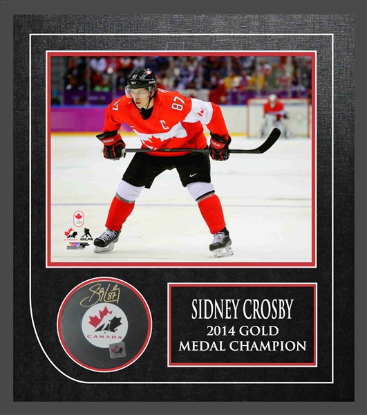 Sidney Crosby - Signed & Framed Puck Canada Framed Featuring Canada 2014 8x10" Action Photo