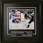 Sidney Crosby & Henrik Lundqvist - Dual-Signed & Framed 16x20 Etched Mat - New York Rangers & Pittsburgh Penguins Action