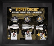 Sidney Crosby - Signed & Framed Triple Puck Frame 3-Time Stanley Cup Champion