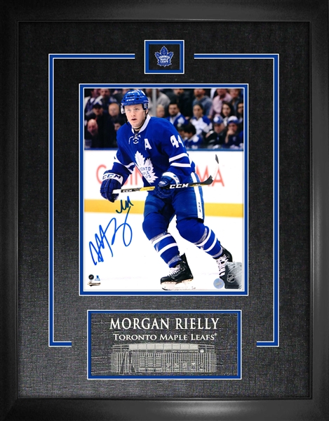 Morgan Rielly - Signed & Framed 8x10 Etched Mat Leafs Blue Action-V