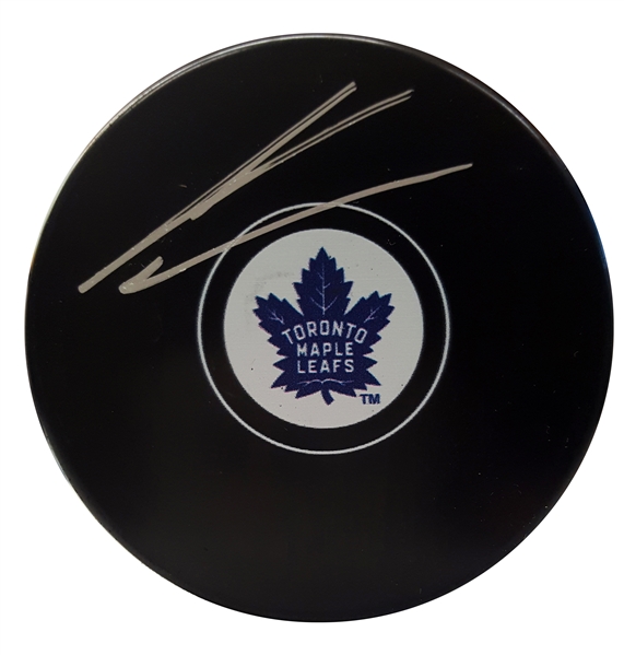 TML Puck Package - JVR & Morgan Rielly & Auston Matthews signed Toronto Maple Leafs Autograph Series Pucks (3 puck gift pack)