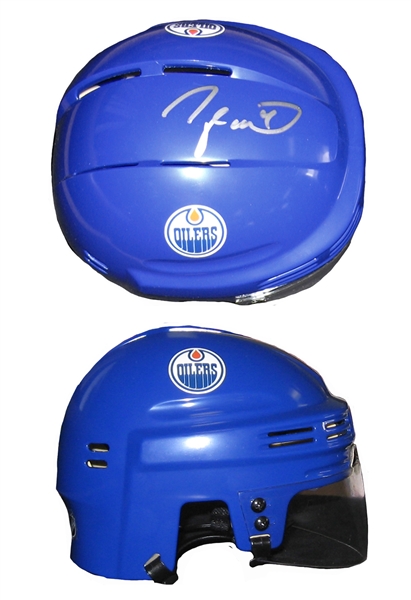 Taylor Hall - Signed Mini Helmet Blue Oilers