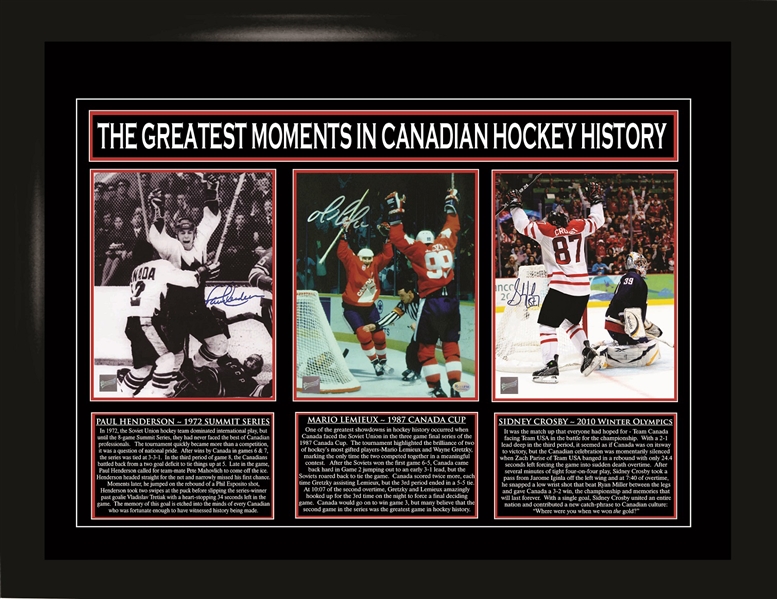 Sidney Crosby, Paul Henderson & Mario Lemieux -  Signed & Framed 8x10" Photos Team Canada Collage