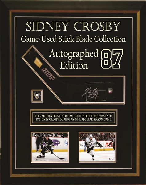 Sidney Crosby - Signed & Framed Game Used Stickblade Featuring Deluxe Cabinet