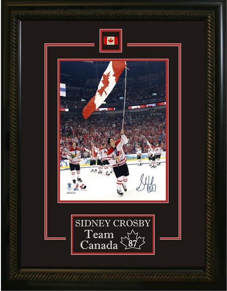 Sidney Crosby - Signed & Framed 8x10" Etched Mat Team Canada 2010 Olympics Carrying Flag