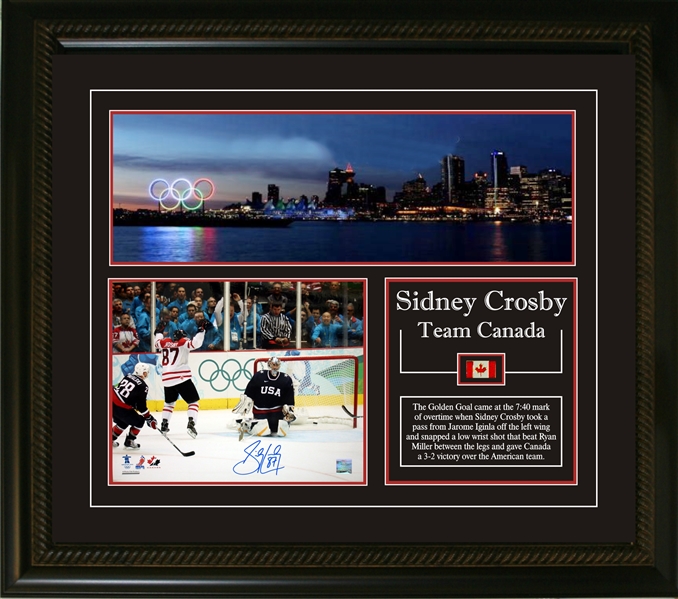 Sidney Crosby - Signed & Framed 8x10" Team Canada 2010 Olympics Golden Goal Vancouver Skyline Pan
