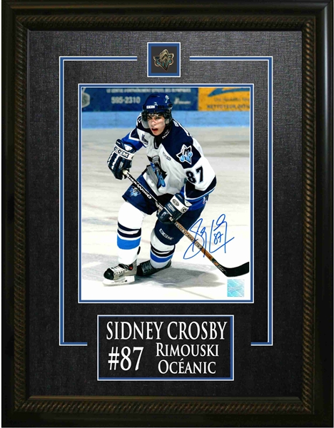 Sidney Crosby - Signed & Framed 8x10" Etched Mat Oceanic Action Shot - White Jersey