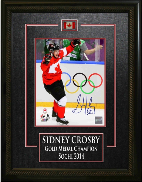 Sidney Crosby - Signed & Framed 8x10" Etched Mat Team Canada 2014 Olympics Arms Raised