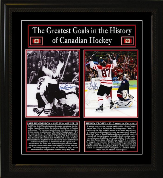 Sidney Crosby & Paul Henderson - Signed & Framed 8x10" Photos - Canadas Greatest Goals 
