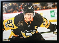 Sidney Crosby - Signed & Framed 20x29" Canvas Pittsburgh Penguins Leaning