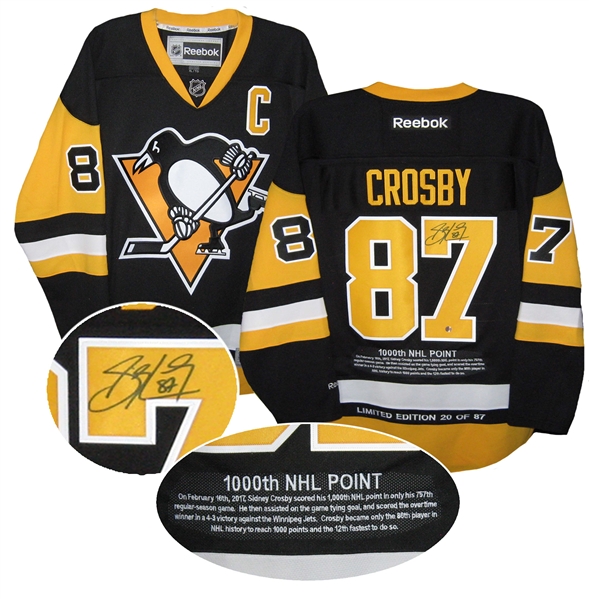 Sidney Crosby - Signed Reebok Pittsburgh Penguins 1000 Point Embroidered Limited Edition /87 Jersey