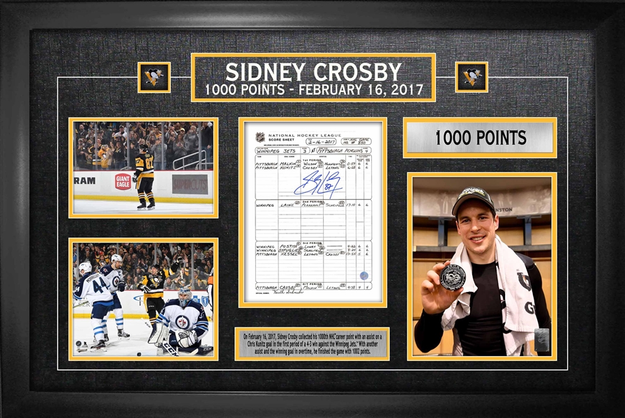 Sidney Crosby - Signed & Framed Scoresheet Pittsburgh Penguins 1000th Point