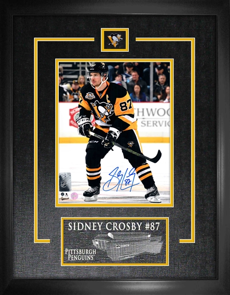 Sidney Crosby Signed 8x10 Etched Mat Penguins Black Action with 50 Years Patch
