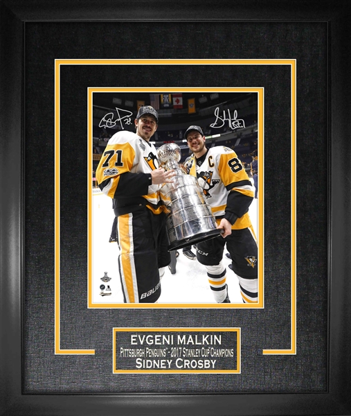 Crosby & Malkin Dual Signed 16x20 Etched Mat Penguins 2017 Raising Cup