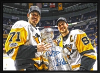 Sidney Crosby & Evgeni Malkin - Dual-Signed & Framed 20x29" Canvas 2017 Holding Cup-H