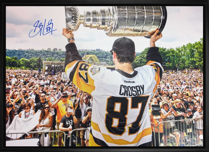 Sidney Crosby - Signed & Framed 20x29" Pittsburgh Penguins 2017 Cup Rally Canvas