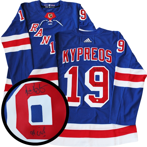 Nick Kypreos Signed Jersey New York Rangers 94Cup Inscr. Pro Blue 2017-2018 Adidas