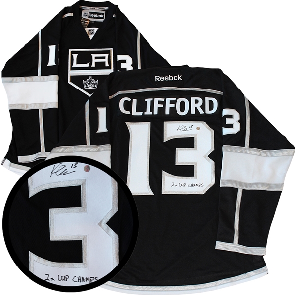 Kyle Clifford Signed Jersey LA Kings 2x Cup Champ Inscr. Replica Black 2012 Reebok