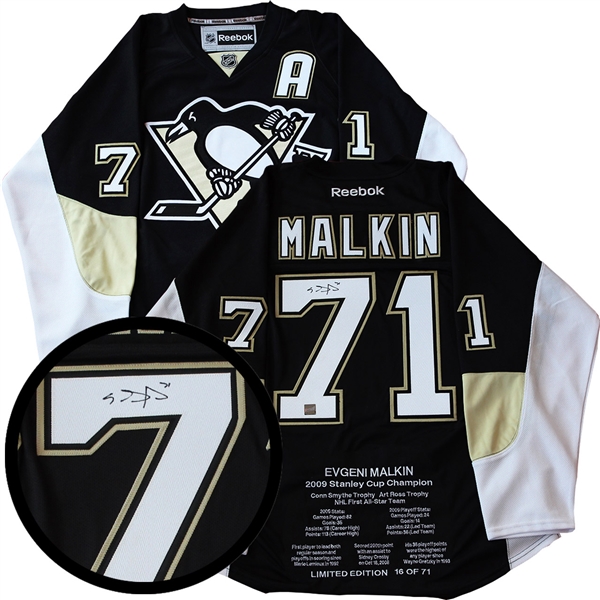 Evgeni Malkin Signed Milestone Jersey Pittsburgh Penguins Replica Reebok Black 2009 Cup LE 71