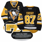Sidney Crosby Signed Jersey Replica Penguins Black Reebok 1000 Pt Embroidered LE87