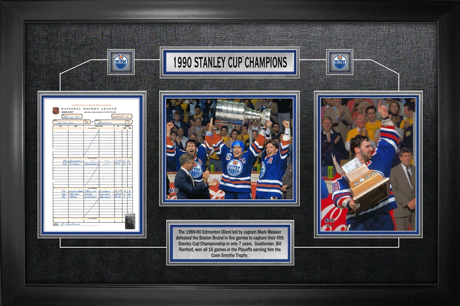 Edmonton Oilers Framed Scoresheet Collage 1990 Stanley Cup Champions