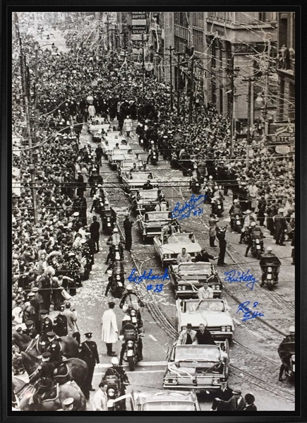 Red Kelly/Bobby Baun/Ron Ellis/Eddie Shack Multi-Signed 20x29" Toronto Maple Leafs Cup Parade Framed Canvas 