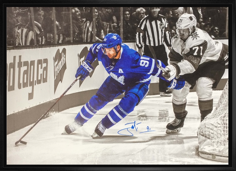 John Tavares Signed 20x29" Canvas Framed Toronto Maple Leafs Spotlight vs Vegas